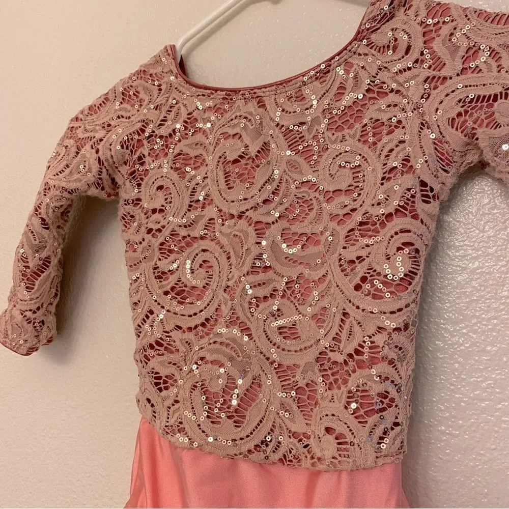 Revolution Dance Costume leotard mauve dusty rose pink lace RC19779 child MC